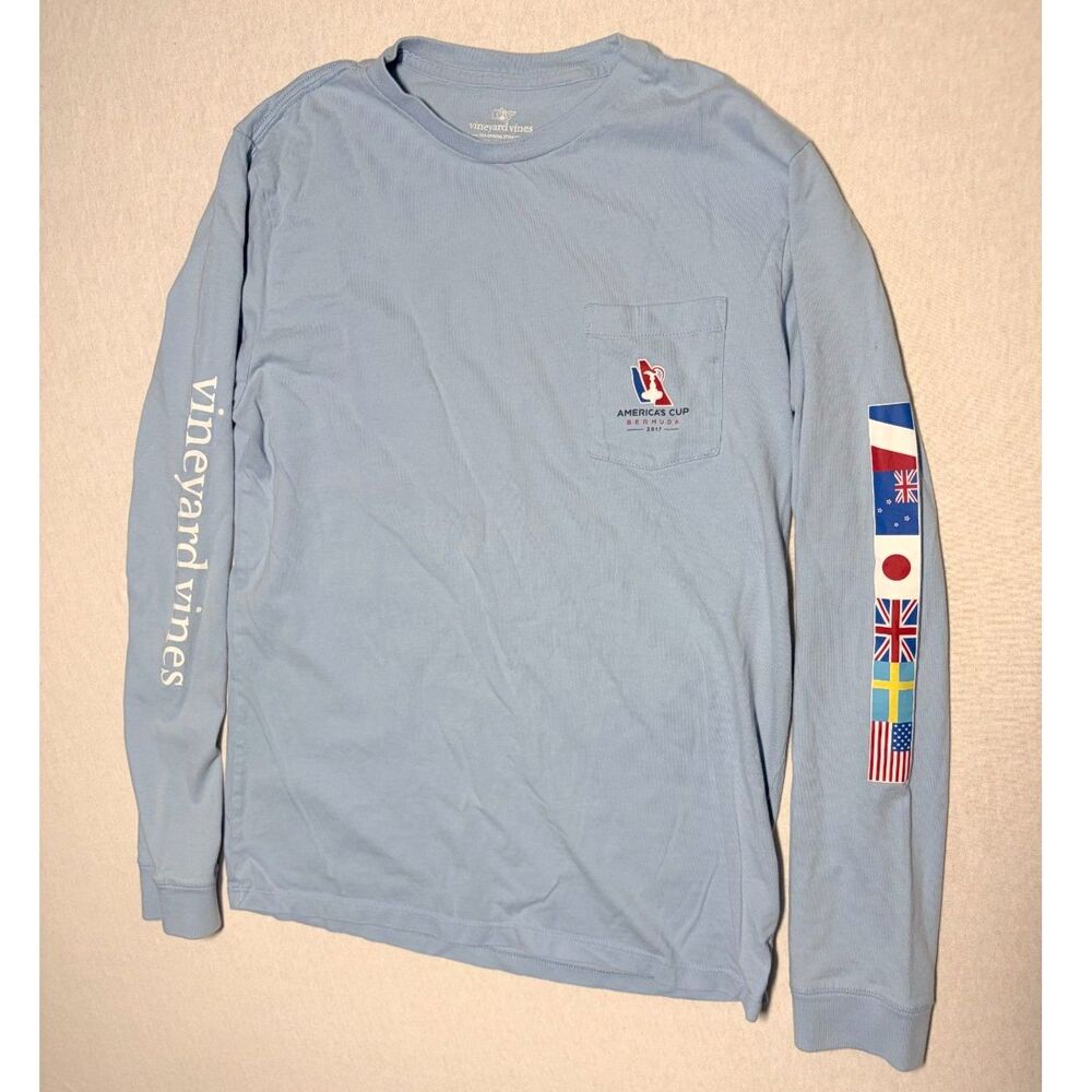 Vineyard Vines America's Cup Bermuda 2017 Long Sleeve  Tee Blue Kids Large 16